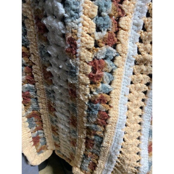 Large Handmade Crochet Earth Tones Blanket Afgan 73X52In Handmade Multi Color - Picture 3 of 5